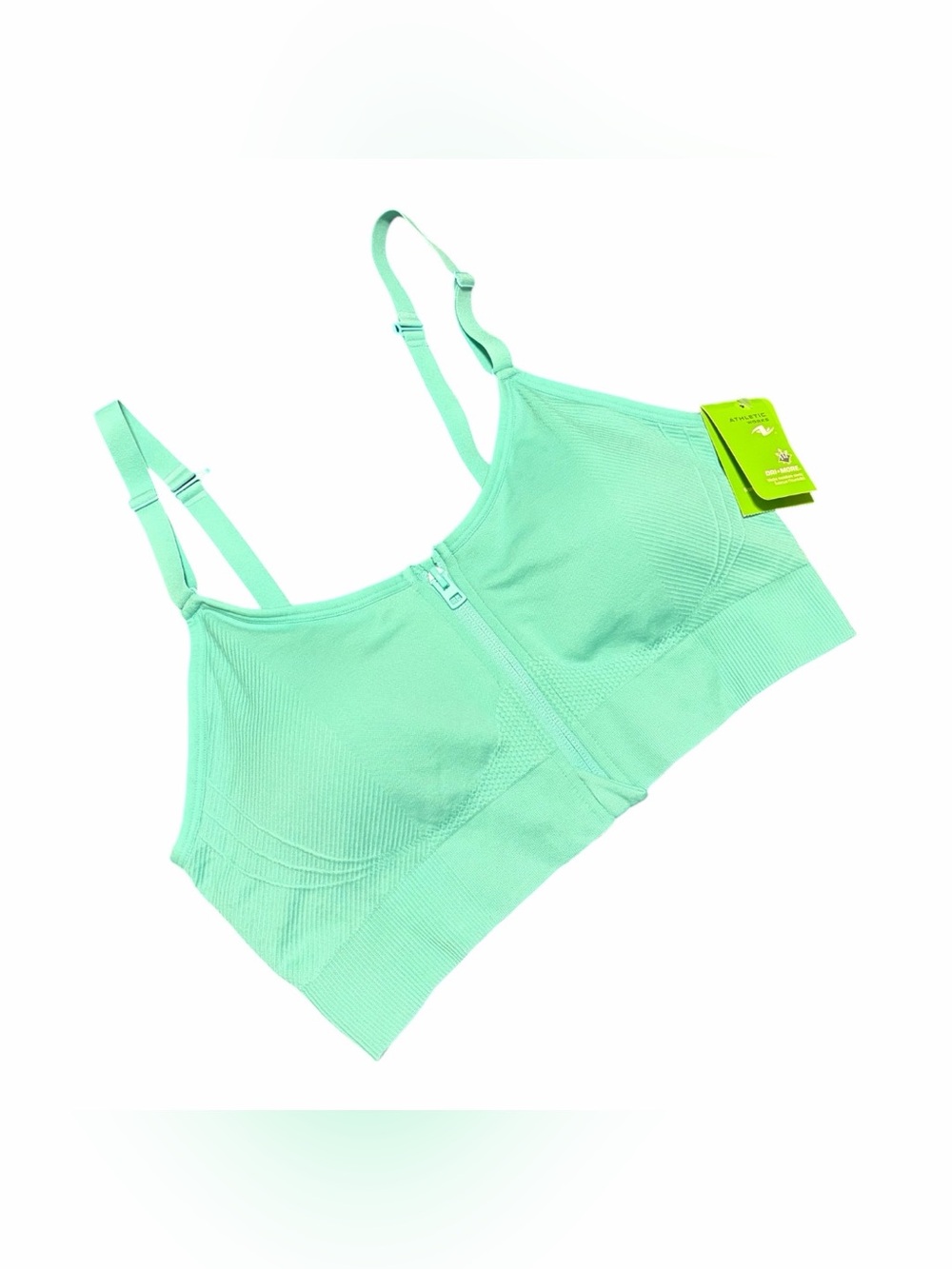 Athletic Works Zip Front Sports Bra Aqua Green Large Gym Workout Brand New NWT